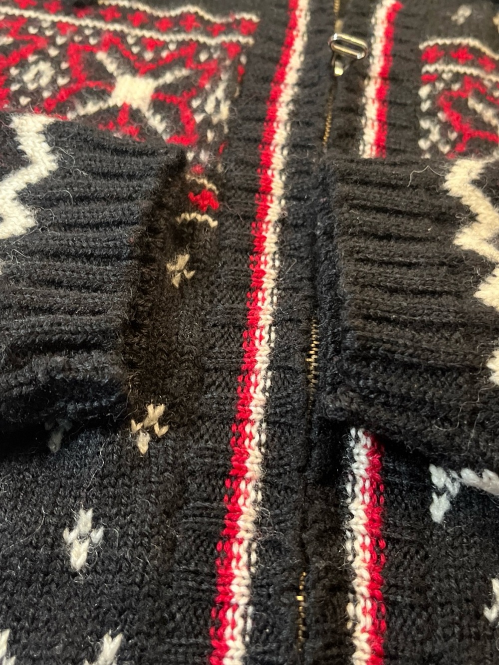Casual Corner Black, Red & White Fair Isle Zip Cardigan - Picture 4 of 9